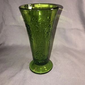 Vintage Indiana Glass Green Tall Vase with Raised Grape Pattern